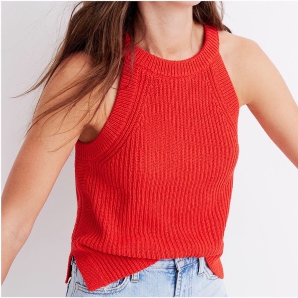 Madewell Red Valley Sweater Tank Knitted Top